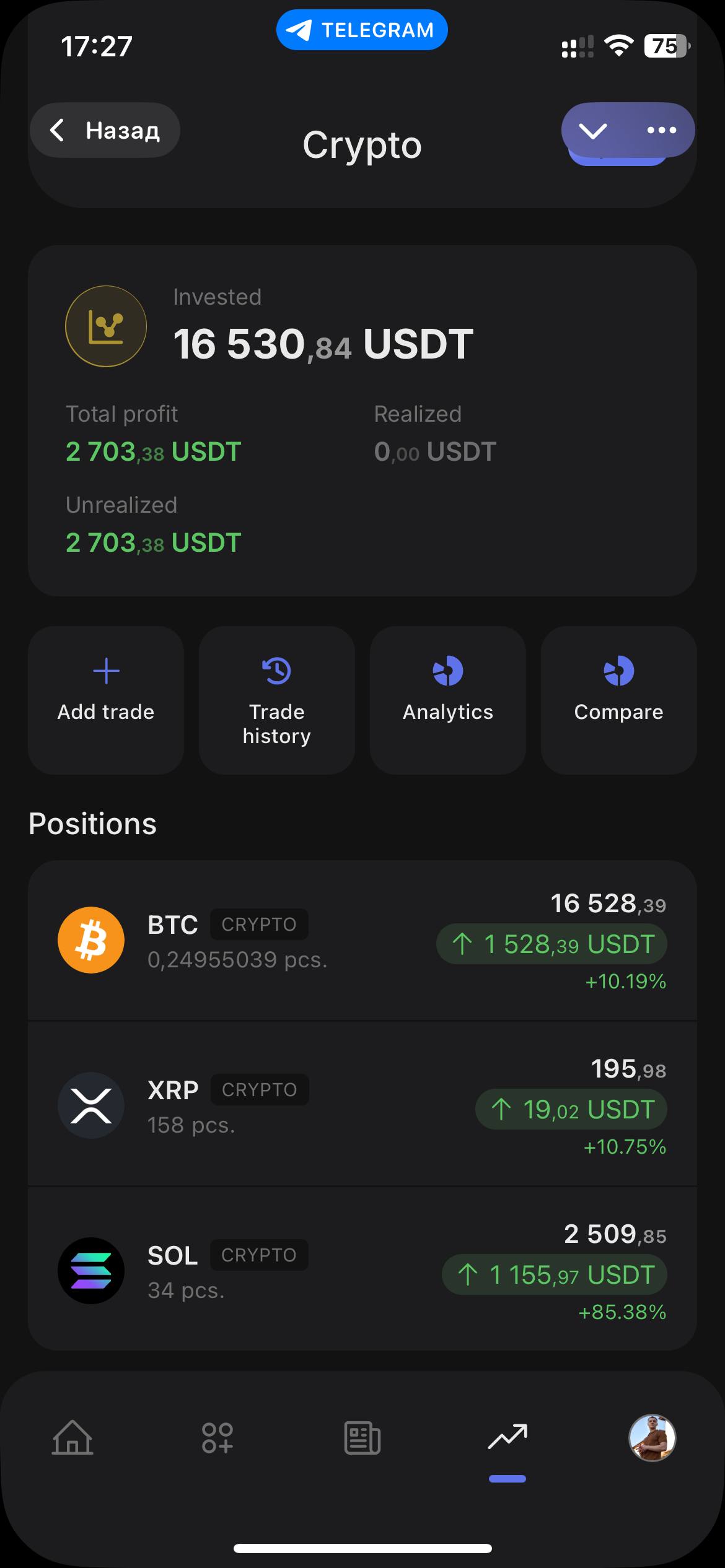 Transaction feed by day: income and expenses
